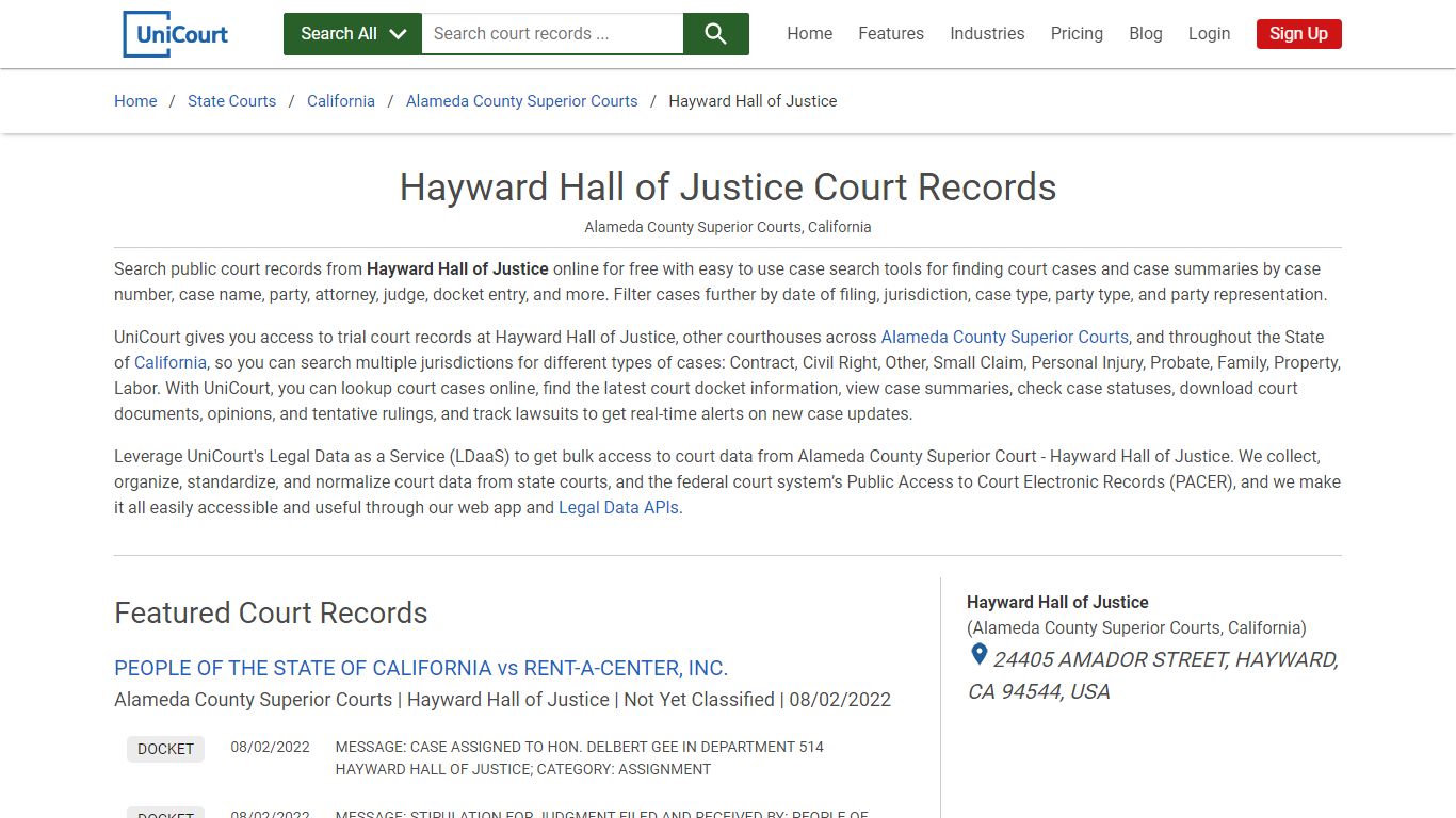 Hayward Hall of Justice Court Records | Alameda | UniCourt