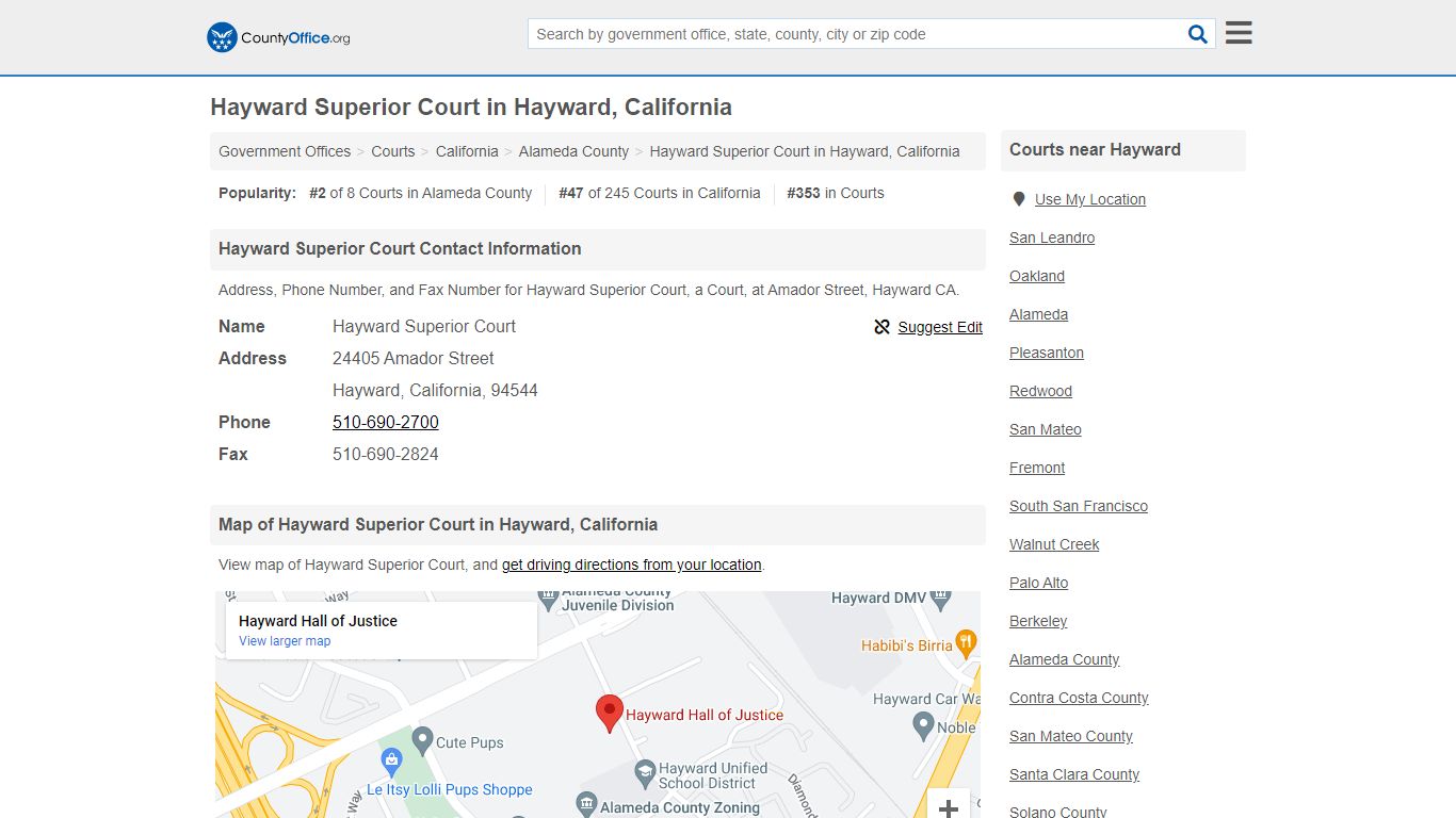 Hayward Superior Court in Hayward, California - County Office