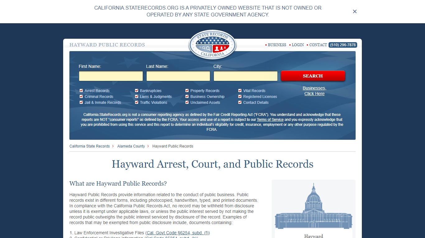 Hayward Arrest and Public Records | California.StateRecords.org